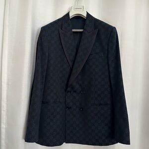 J.Lindeberg JL Jacquard Double Breasted Blazer In Navy Size EU 54R